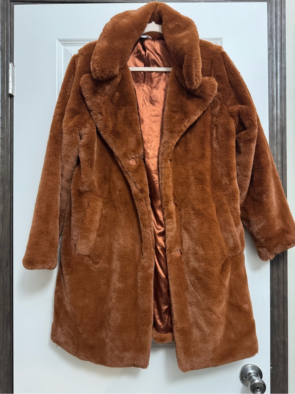 Time and Tru Plush Teddy Coat in Warm Brown